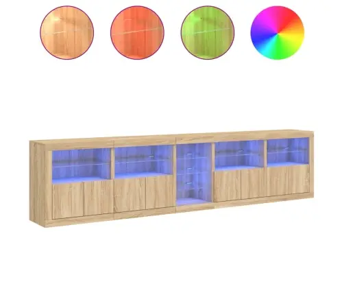 Kumode Ar Led Lampiņām, Ozolkoka Krāsa, 283X37X67 Cm Vidaxl