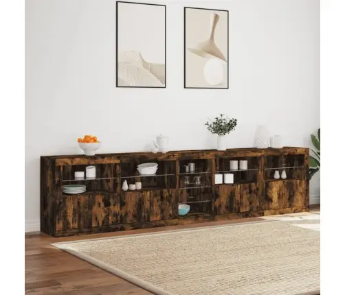 Kumode Ar Led Lampiņām, Ozolkoka Krāsa, 283X37X67 Cm Vidaxl