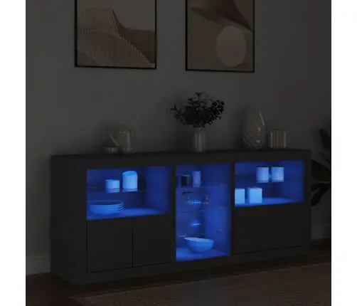 Kumode Ar Led Lampiņām, Melna, 162X37X67 Cm Vidaxl