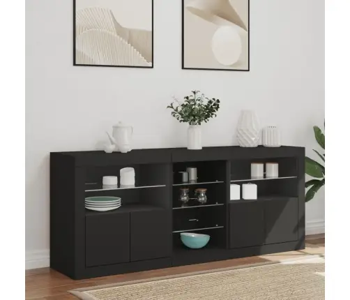 Kumode Ar Led Lampiņām, Melna, 162X37X67 Cm Vidaxl