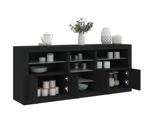 Kumode Ar Led Lampiņām, Melna, 162X37X67 Cm Vidaxl