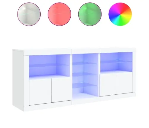 Kumode Ar Led Lampiņām, Balta, 181,5X37X67 Cm Vidaxl