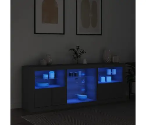 Kumode Ar Led Lampiņām, Melna, 181,5X37X67 Cm Vidaxl