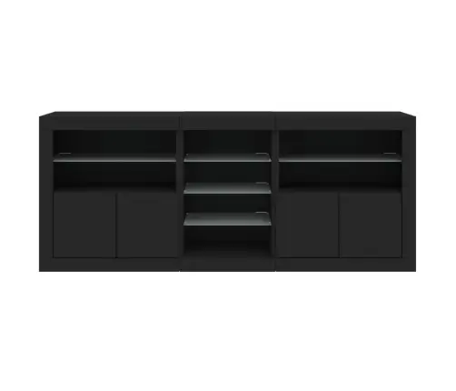 Kumode Ar Led Lampiņām, Melna, 181,5X37X67 Cm Vidaxl