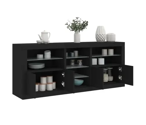 Kumode Ar Led Lampiņām, Melna, 181,5X37X67 Cm Vidaxl