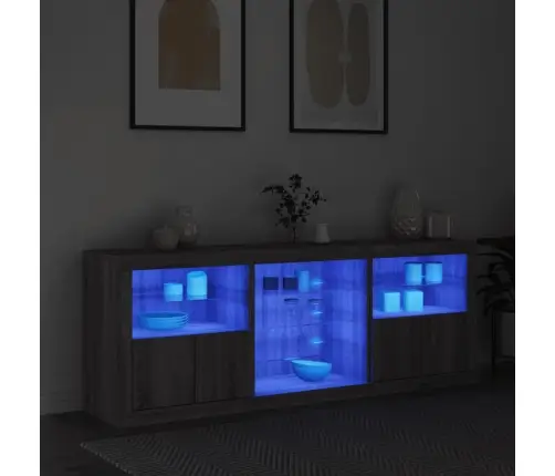 Kumode Ar Led Lampiņām, Pelēka Ozolkoka Krāsa, 181,5X37X67 Cm Vidaxl