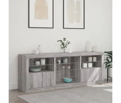 Kumode Ar Led Lampiņām, Pelēka Ozolkoka Krāsa, 181,5X37X67 Cm Vidaxl