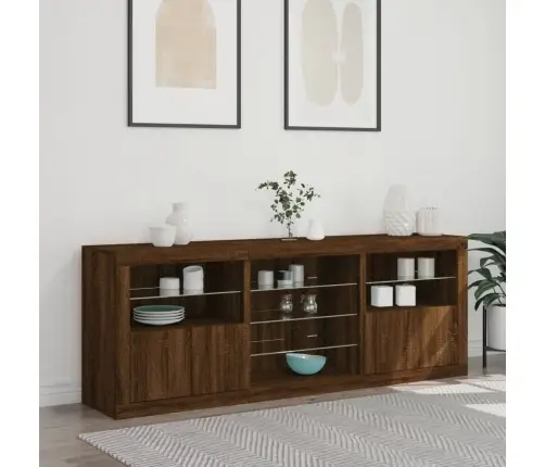 Šoninė Spintelė Su Led Lemputėmis, Ruda Ąžuolo, 181,5X37X67Cm Šoninė Spintelė Su Led Lemputėmis, Ruda Ąžuolo, 181,5X37X67Cm