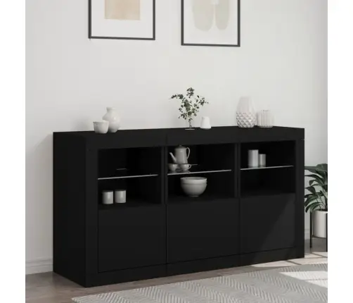 Kumode Ar Led Lampiņām, Melna, 123X37X67 Cm Vidaxl