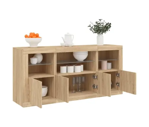 Kumode Ar Led Lampiņām, Ozolkoka Krāsa, 142,5X37X67 Cm Vidaxl