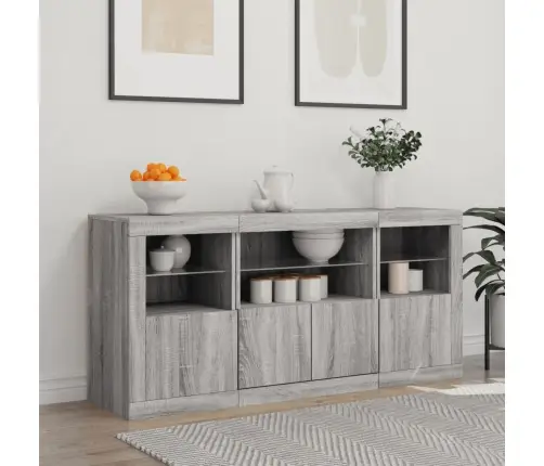 Kumode Ar Led Lampiņām, Pelēka Ozolkoka Krāsa, 142,5X37X67 Cm Vidaxl