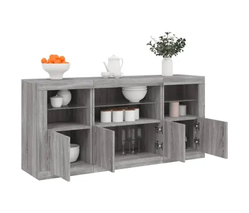 Kumode Ar Led Lampiņām, Pelēka Ozolkoka Krāsa, 142,5X37X67 Cm Vidaxl