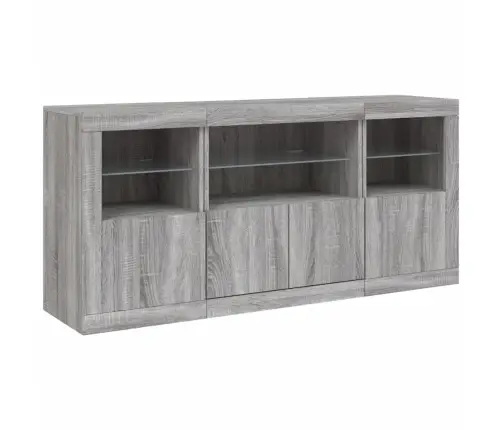 Kumode Ar Led Lampiņām, Pelēka Ozolkoka Krāsa, 142,5X37X67 Cm Vidaxl