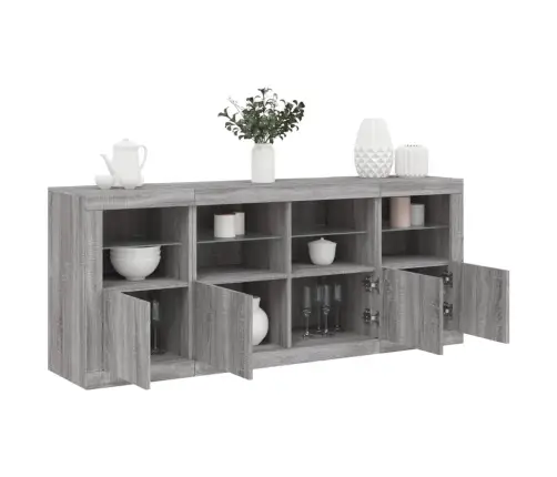 Kumode Ar Led Lampiņām, Pelēka Ozolkoka Krāsa, 163X37X67 Cm Vidaxl