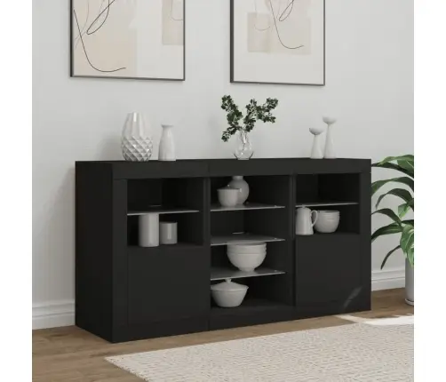 Kumode Ar Led Lampiņām, Melna, 123X37X67 Cm Vidaxl