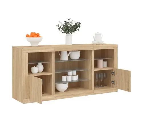 Kumode Ar Led Lampiņām, Ozolkoka Krāsa, 142,5X37X67 Cm Vidaxl