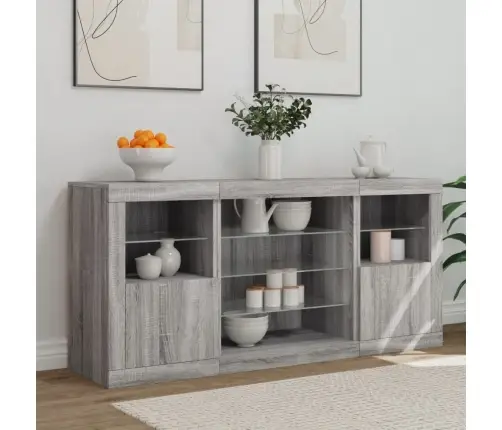 Kumode Ar Led Lampiņām, Pelēka Ozolkoka Krāsa, 142,5X37X67 Cm Vidaxl