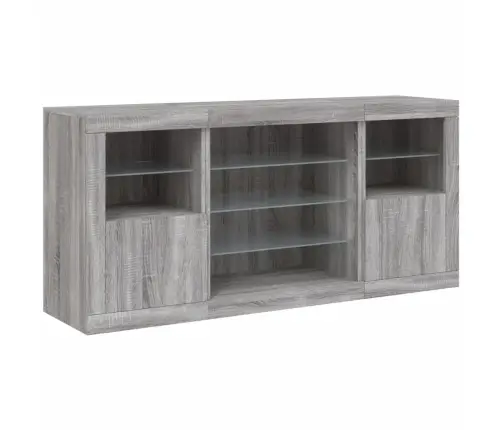 Kumode Ar Led Lampiņām, Pelēka Ozolkoka Krāsa, 142,5X37X67 Cm Vidaxl