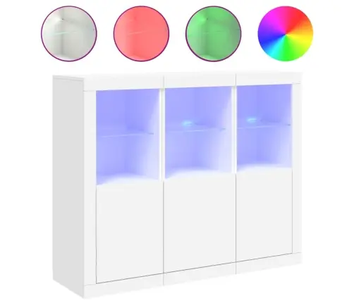 Kumodes Ar Led Apgaismojumu, 3 Gab., Baltas, Inženierijas Koks Vidaxl