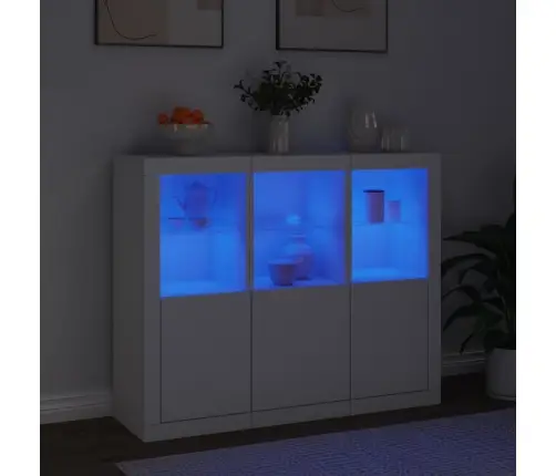 Kumodes Ar Led Apgaismojumu, 3 Gab., Baltas, Inženierijas Koks Vidaxl