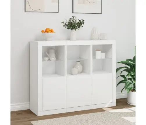 Kumodes Ar Led Apgaismojumu, 3 Gab., Baltas, Inženierijas Koks Vidaxl