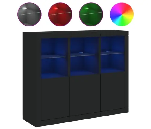 Kumodes Ar Led Apgaismojumu, 3 Gab., Melns, Inženierijas Koks Vidaxl