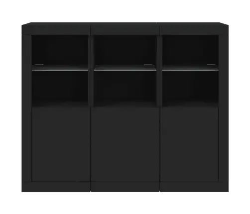 Kumodes Ar Led Apgaismojumu, 3 Gab., Melns, Inženierijas Koks Vidaxl