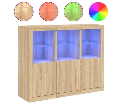 Šoninės Spintelės Su Led, 3Vnt., Ąžuolo, Apdirbta Mediena