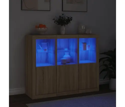 Šoninės Spintelės Su Led, 3Vnt., Ąžuolo, Apdirbta Mediena