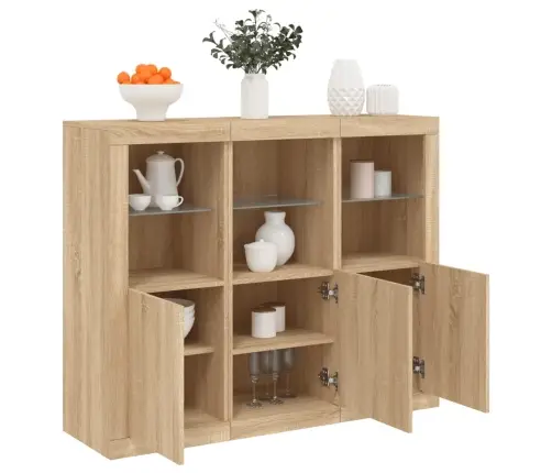 Šoninės Spintelės Su Led, 3Vnt., Ąžuolo, Apdirbta Mediena