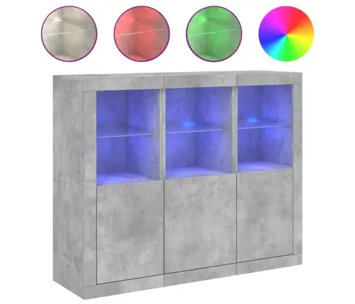 Puhvetkapid Led-Tuledega 3 Tk, Betoonhall, Tehispuit