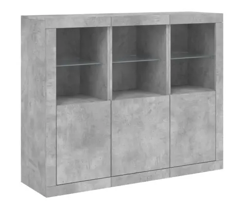 Puhvetkapid Led-Tuledega 3 Tk, Betoonhall, Tehispuit