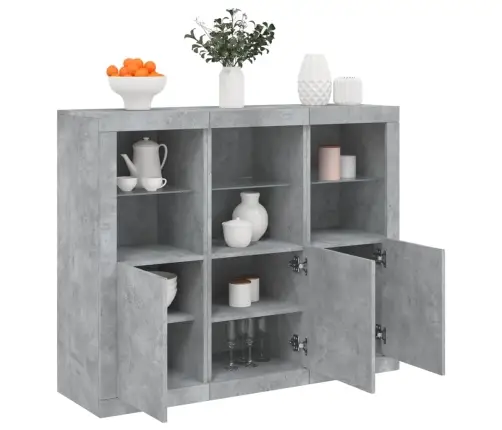 Puhvetkapid Led-Tuledega 3 Tk, Betoonhall, Tehispuit