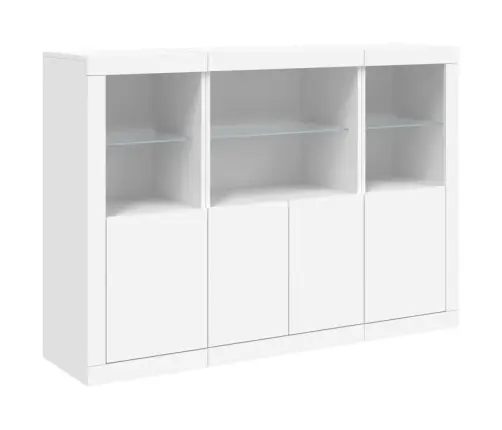 Puhvetkapid Led-Tuledega 3 Tk, Valge, Tehispuit