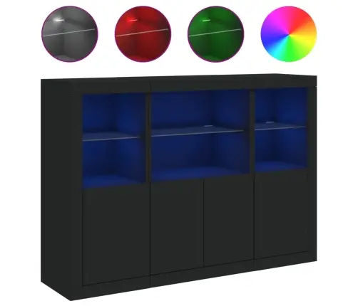 Kumodes Ar Led Apgaismojumu, 3 Gab., Melns, Inženierijas Koks Vidaxl