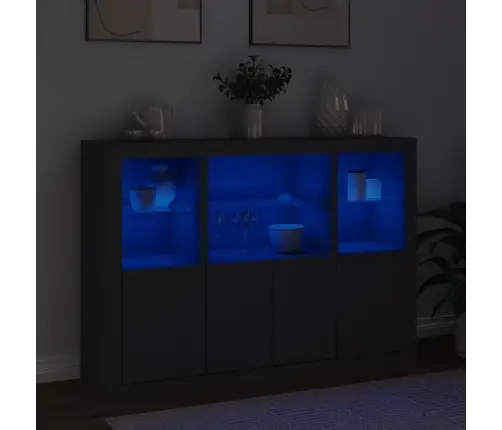 Kumodes Ar Led Apgaismojumu, 3 Gab., Melns, Inženierijas Koks Vidaxl