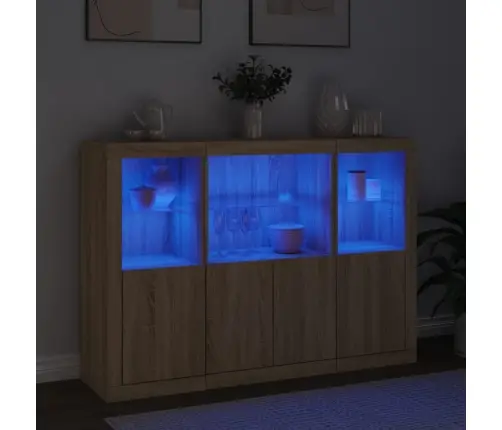 Puhvetkapid Led-Tuledega 3 Tk, Sonoma Tamm, Tehispuit