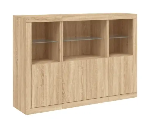 Puhvetkapid Led-Tuledega 3 Tk, Sonoma Tamm, Tehispuit