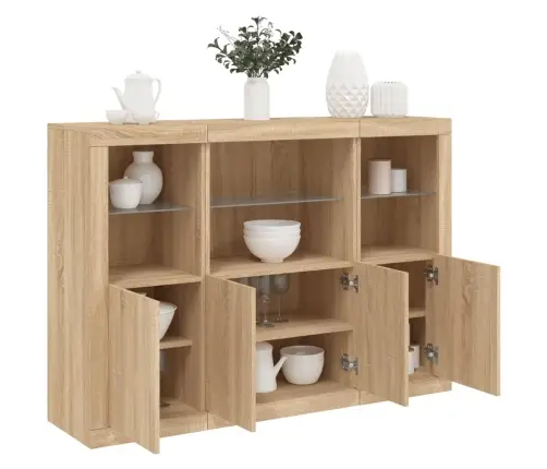 Puhvetkapid Led-Tuledega 3 Tk, Sonoma Tamm, Tehispuit