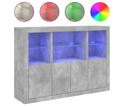 Šoninės Spintelės Su Led, 3Vnt., Betono, Apdirbta Mediena