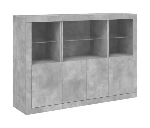 Šoninės Spintelės Su Led, 3Vnt., Betono, Apdirbta Mediena