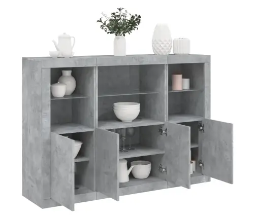 Šoninės Spintelės Su Led, 3Vnt., Betono, Apdirbta Mediena