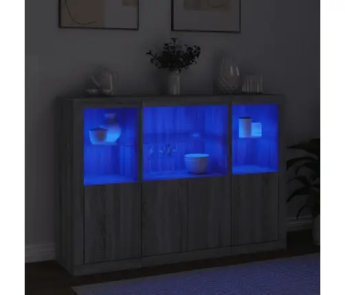 Puhvetkapid Led-Tuledega 3 Tk, Hall Sonoma Tamm, Tehispuit