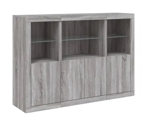 Puhvetkapid Led-Tuledega 3 Tk, Hall Sonoma Tamm, Tehispuit