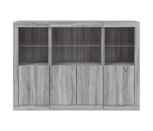 Puhvetkapid Led-Tuledega 3 Tk, Hall Sonoma Tamm, Tehispuit