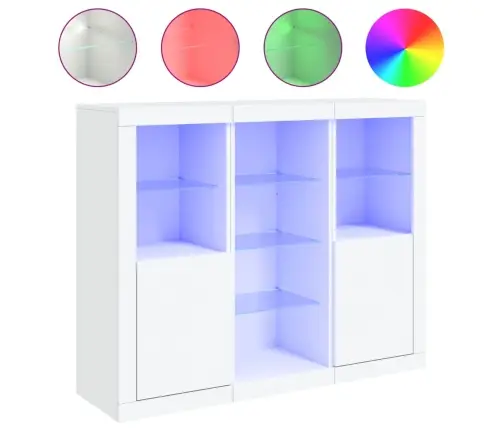 Kumodes Ar Led Apgaismojumu, 3 Gab., Baltas, Inženierijas Koks Vidaxl