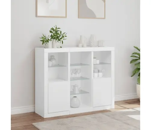 Kumodes Ar Led Apgaismojumu, 3 Gab., Baltas, Inženierijas Koks Vidaxl