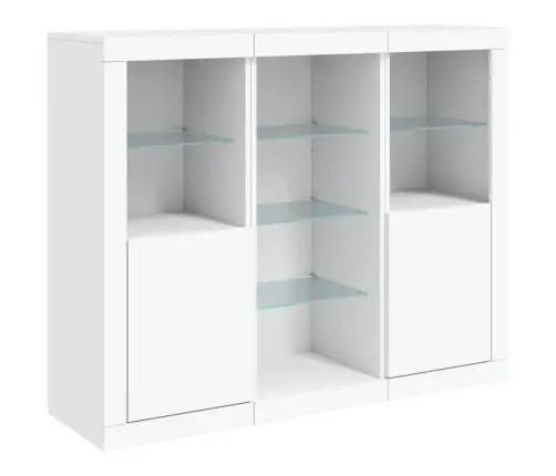 Kumodes Ar Led Apgaismojumu, 3 Gab., Baltas, Inženierijas Koks Vidaxl