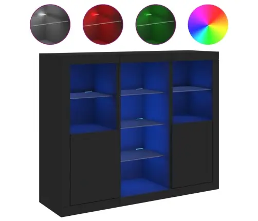 Puhvetkapid Led-Tuledega 3 Tk, Must, Tehispuit