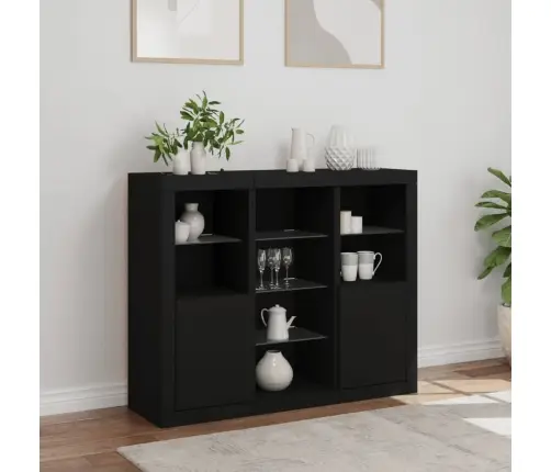 Puhvetkapid Led-Tuledega 3 Tk, Must, Tehispuit